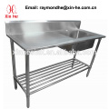 Commercial 2 Zwei-Kammer-Spüle mit Drainboard, Edelstahl Doppel-Catering-Küchenspüle Work Bench Tisch mit Untergestell